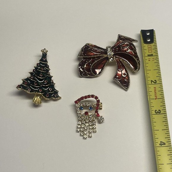 Lot Of 3 Vintage - Modern Gold Tone Brooch Pins Christmas Holiday Tree Santa Etc - Picture 5 of 12
